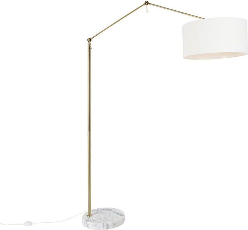 Moderne Standleuchte QAZQA in Gold und Weiß mit Marmorfuss und Stoffschirm, Höhe: 190,8 cm - Bild 1