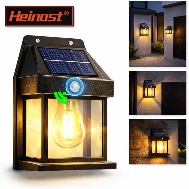 Heinast Solar LED Wandleuchte in Schwarz mit Dämmerungssensor für Garten und Haus - Bild 1
