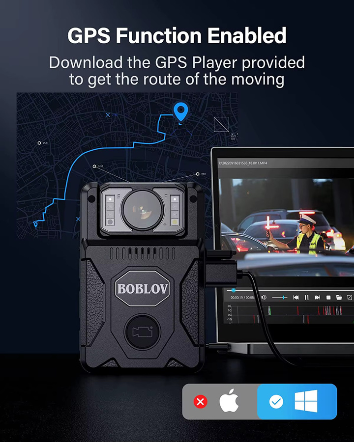 BOBLOV M7 1080P HD Action Cam mit GPS und 4000 mAh Akku, schwarze Bodycam für Sport und Auto - Bild 2