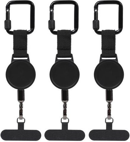 ANBS 3er-Set Einziehbarer Handy-Sicherheitsgurt mit Stahlkabel und Gürtelclip in Schwarz, 60 cm Länge, Diebstahlschutz und Handy-Clip für Outdoor-Abenteuer - Bild 1