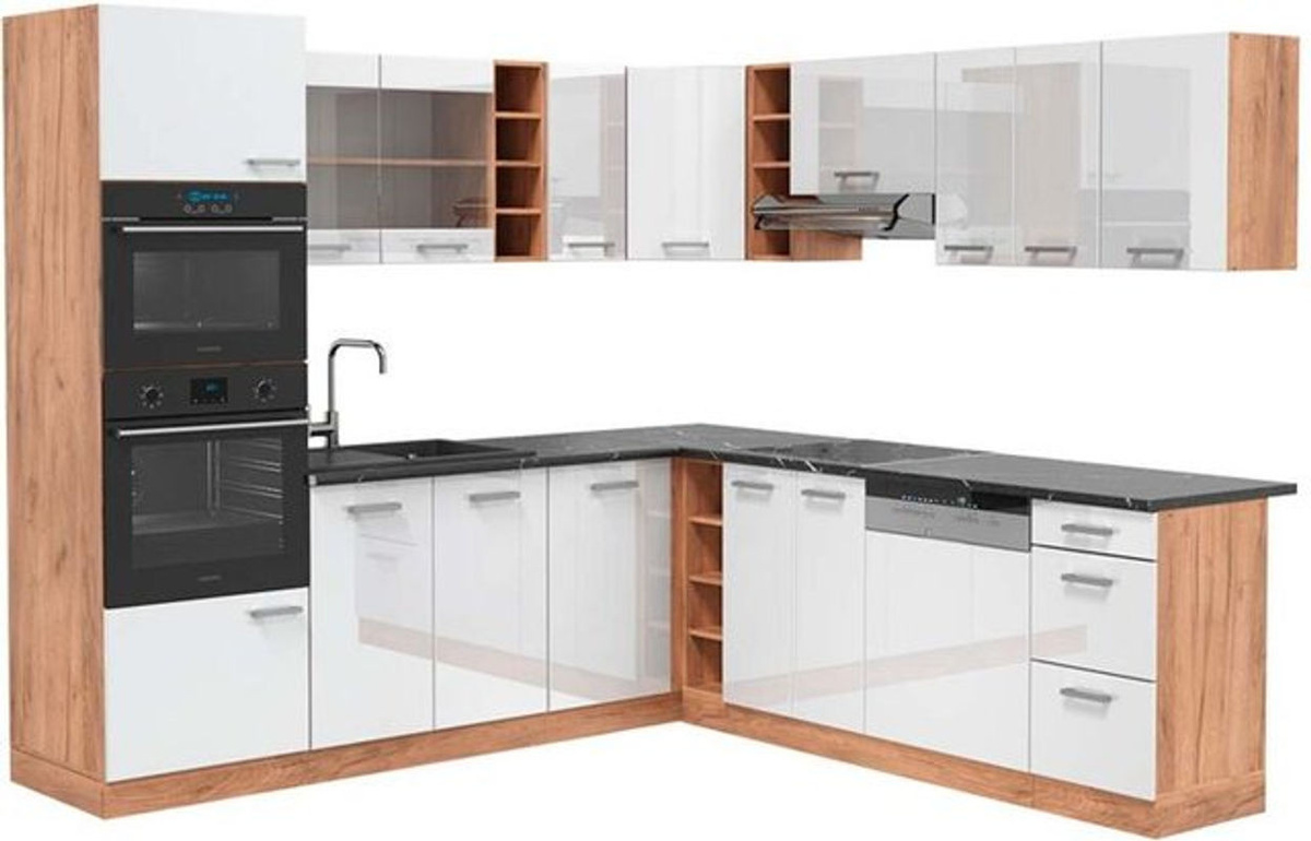 Vicco Eckküche R-Line Winkelküche in Weiß Hochglanz und Anthrazit mit Goldkraft Eiche - Bild 1
