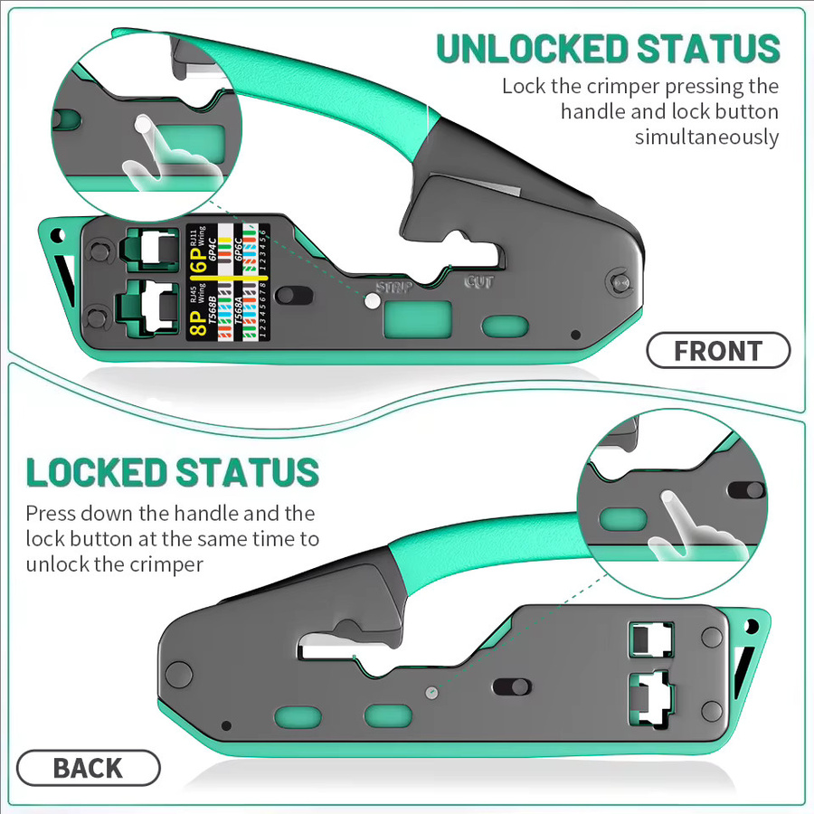 SHOYEE RJ45 Crimp Tool Kit Ethernet LAN Crimper für Cat5 Cat5e Cat6 8P8C Stecker in Grün - Bild 3