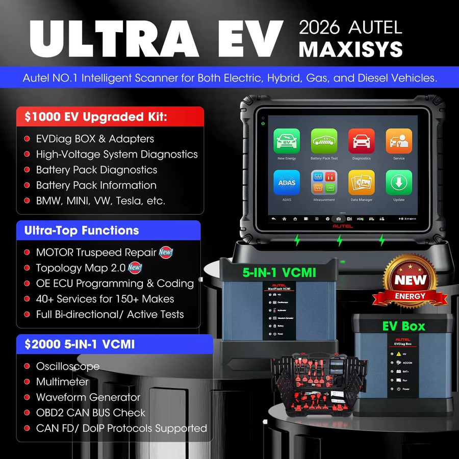 Autel MaxiSys Ultra EV Scanner Diagnosegerät mit ECU-Programmierung und Hochspannungs-Batteriepack-Analyse in Schwarz inklusive EVDiag Kit VCMI PK Ultra - Bild 2
