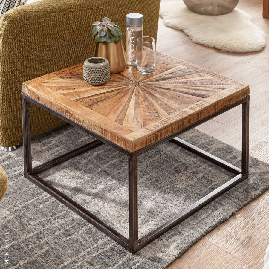Couchtisch aus Mango Holz in Natur und Grau lackiert, B/H/T: 55 x 40,5 x 55 cm - Bild 5