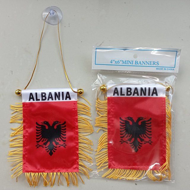 xvggdg Mini-Wimpelflagge Albanien in Rot und Schwarz, hängender Wimpel für Sportveranstaltungen und Autofenster, B/H: 8 x 12 cm - Bild 1