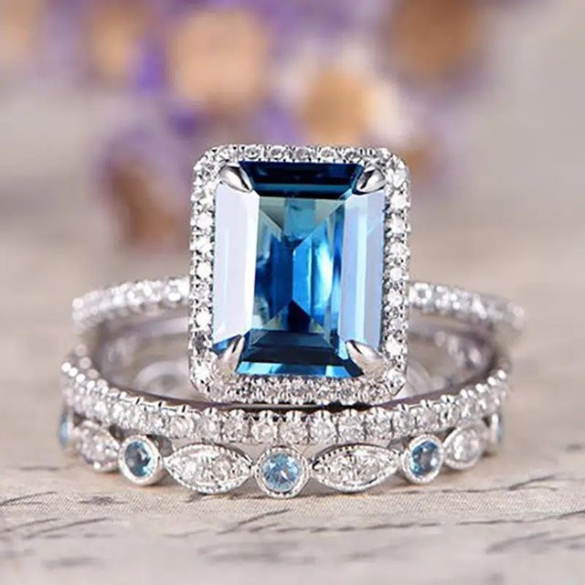 Huitan Ringe Set, Silber, blau Zirkonia, Damen - Bild 1