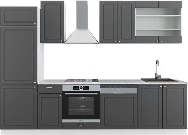 Vicco Fame-Line Küchenzeile in Anthrazit-Gold/Weiß mit Marmor-Optik, Breite: 300 cm - Bild 1