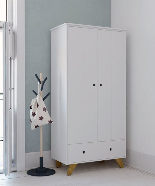 TPFLiving Kleiderschrank Lund mit 2 Türen und 1 Schublade, weiß-natur, B/T/H: 95 x 50 x 190 cm - Bild 1