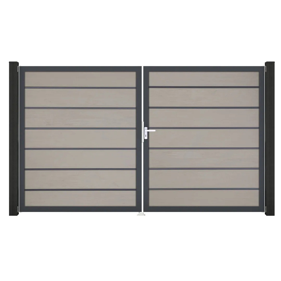 GroJa Grande Steckzaun Tor Premium DIN Links DB Bi-Color Sand 2-flügelig aus Aluminium und BPC - Bild 2