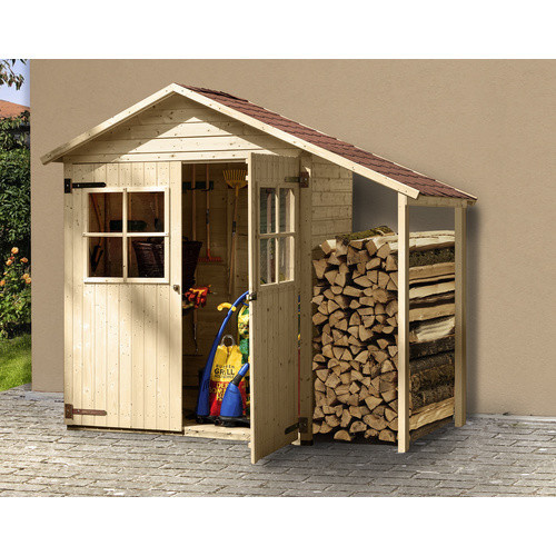 WEKA Gartenhaus 357 A Gr.2 aus Massivholz mit Schleppdach und Doppeltür in Beige, B/H/T: 270 x 216 x 105 cm - Bild 3