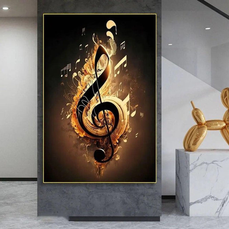 Abstraktes Leinwandgemälde mit Neon-Musik-Symbolen in Mehrfarbig und Schwarz, modernes Wandbild für dein Zuhause, B/H: 100 x 60 cm - Bild 1