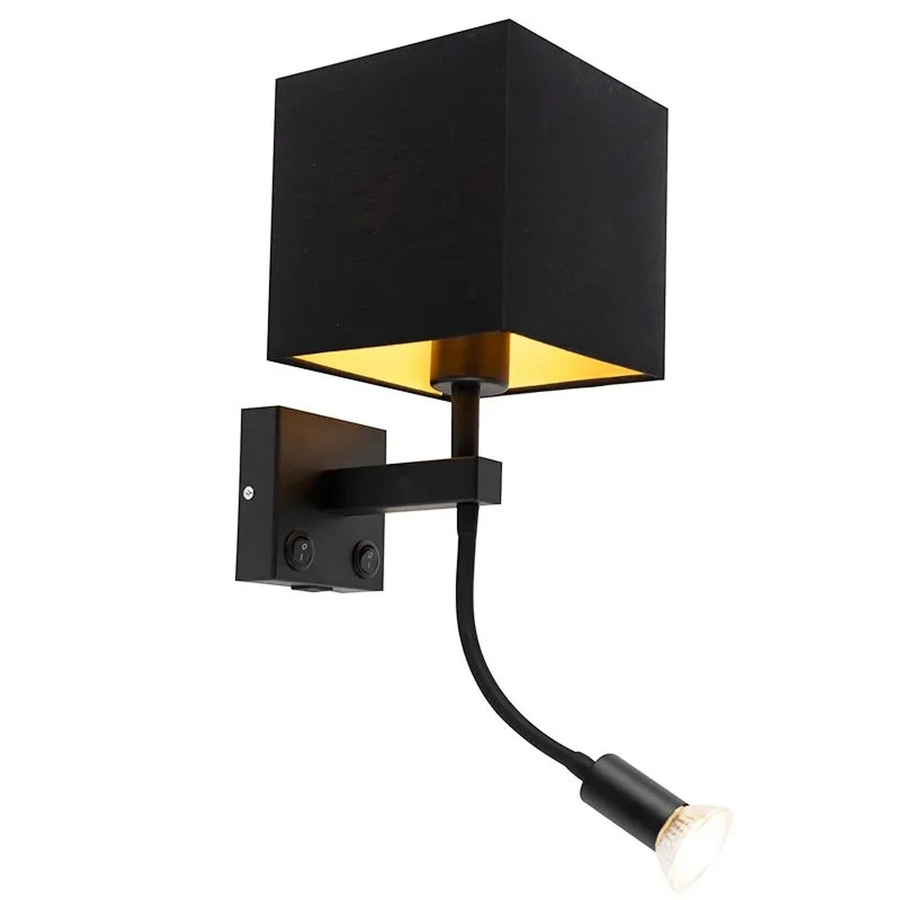 QAZQA Zeno Moderne Wandleuchte Schwarz mit USB-Anschluss und quadratischem Schirm - Bild 2