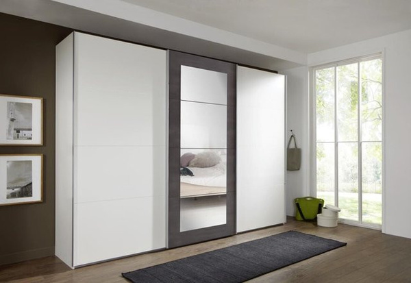 Schwebetürenschrank Minden von Poco in Weiß und Anthrazit mit Spiegeltüren, B/H/T: 270 x 210 x 65 cm