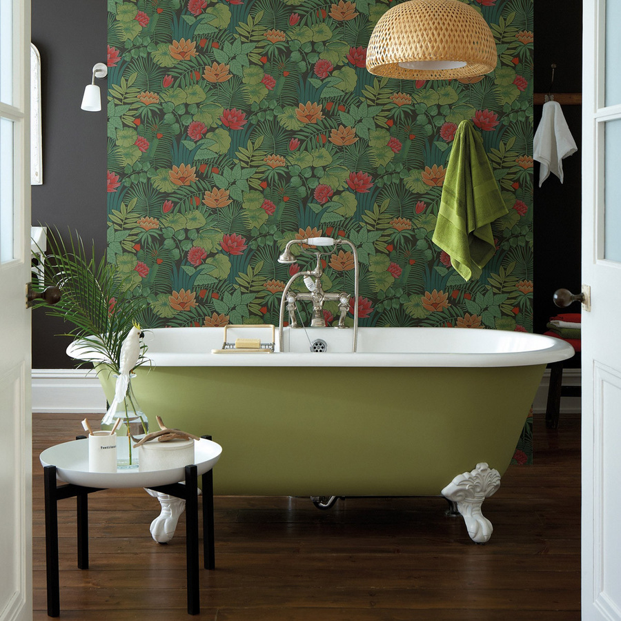 Little Greene Tapete Reverie Jungle in Grün mit botanischem Naturmotiv im Retro-Stil - Bild 1