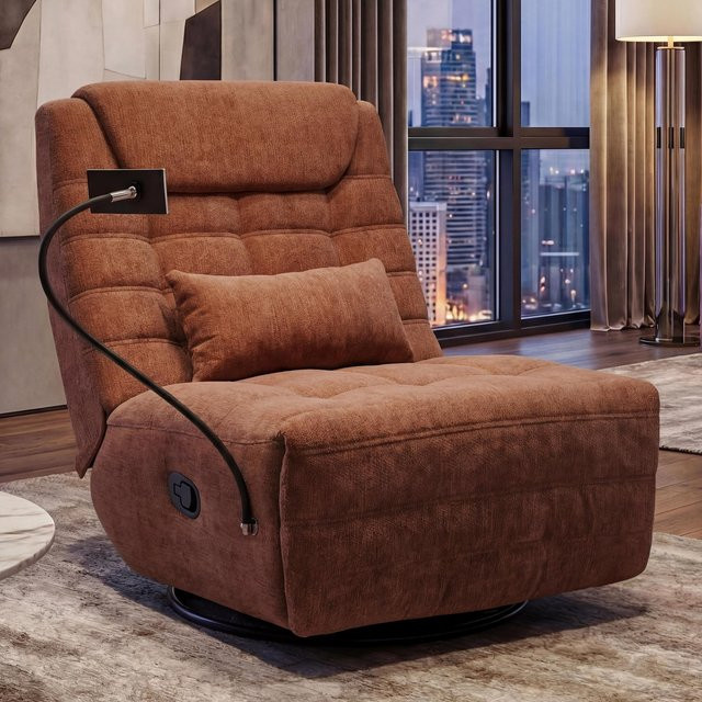 MCW Relaxsessel P92 in Terrakotta mit Handyhalterung, drehbar und mit Kippfunktion, Stoff Chenille - Bild 1