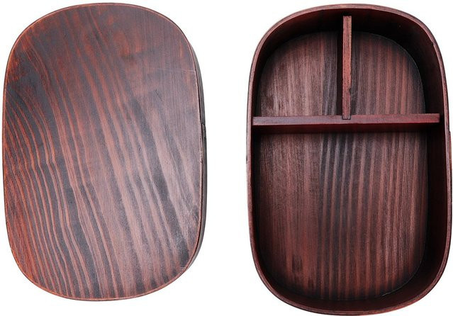 Tragbare Holz-Lunchbox von CosyHome mit Trennfächern in Grau und Braun - Bild 1