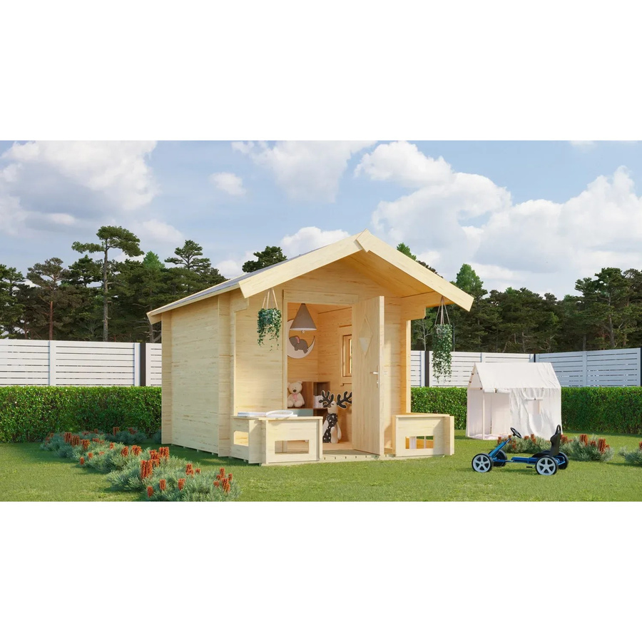 Lasita Maja Kinderspielhaus Pinocchio aus Massivholz in Braun-beige Natur, B/H/T: 219 x 188 x 270 cm - Bild 2