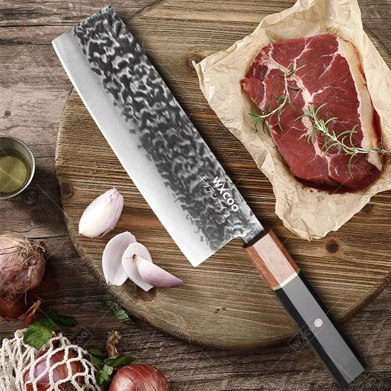 WXCOO Handgefertigtes japanisches Chefmesser aus geschmiedetem Stahl mit Holzgriff in Silber - Bild 5
