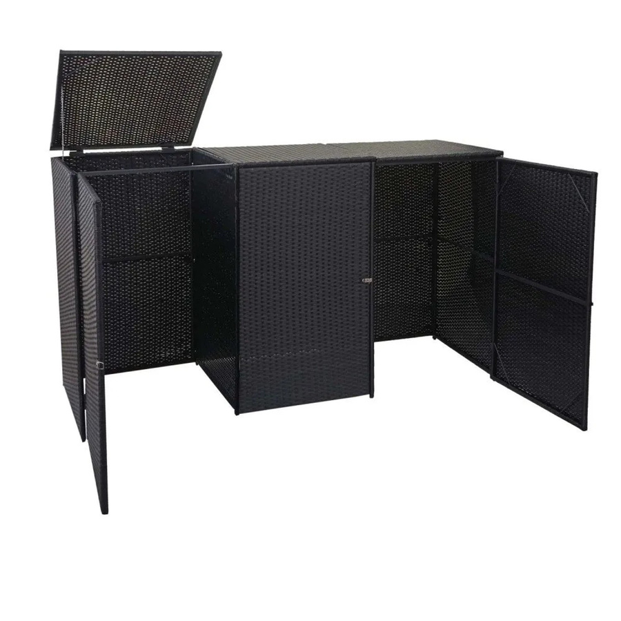 MCW 3er-Mülltonnenverkleidung E25 Mülltonnenbox aus Poly-Rattan für 3x120l in Schwarz, B/T/H: 110 x 195 x 66 cm - Bild 2