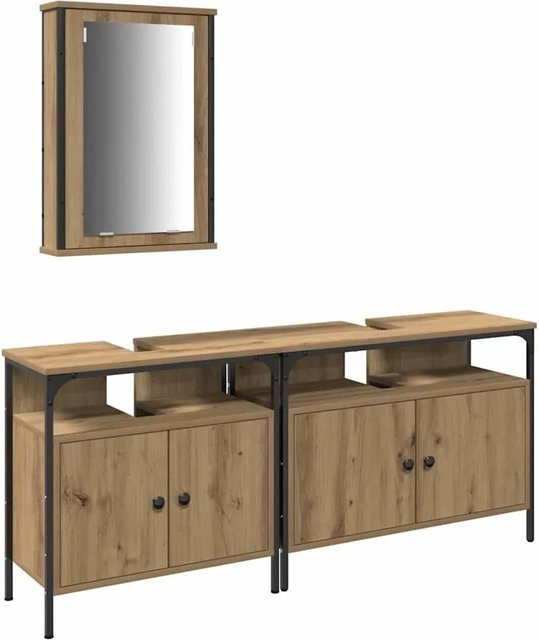 vidaXL Badezimmer Möbelset aus Holzwerkstoff in Eiche Braun, bestehend aus 1 x großem Waschschrank, 1 x Waschschrank und 1 x Spiegelschrank - Bild 1
