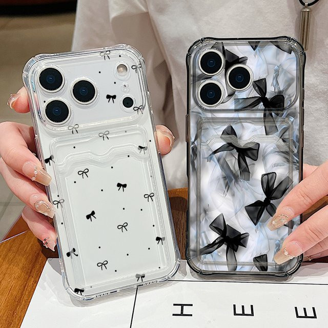 Sukoly Handyhülle mit Kartenfach und schwarzem Schleifenmuster aus transparentem TPU für iPhone 17e 17 Pro Max 16 15 14 13 Pro Max 16e 11 - Bild 1