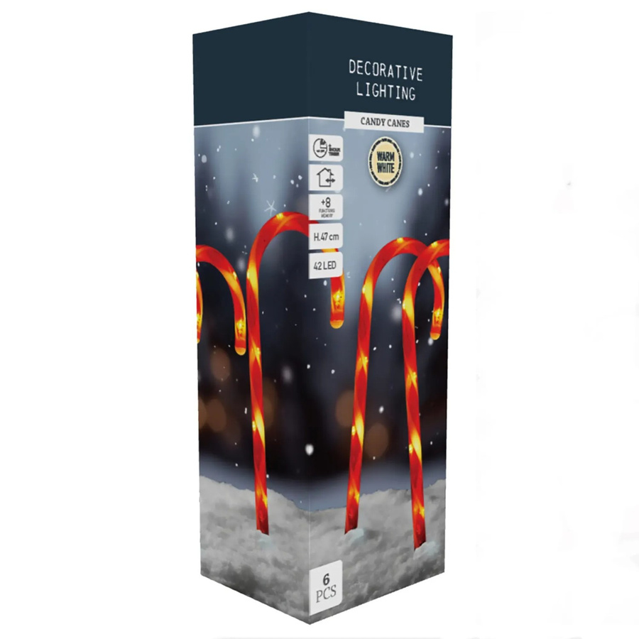Weihnachts-Deko Bodenlampen-Set Zuckerstangen in Rot und Weiß, 6-teilig - Bild 2