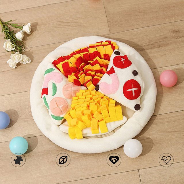 BJAYPET Schnüffelmatte Pizza, Schnüffelmatte mit quietschendem Spielzeug - Bild 1