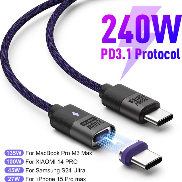 MOSHOU Magnetisches USB-C Schnellladekabel mit 240 W PD3.1, 5 A E-Marker Nylonkabel mit 3 Steckern für Laptops, Tablets und Smartphones - Bild 1