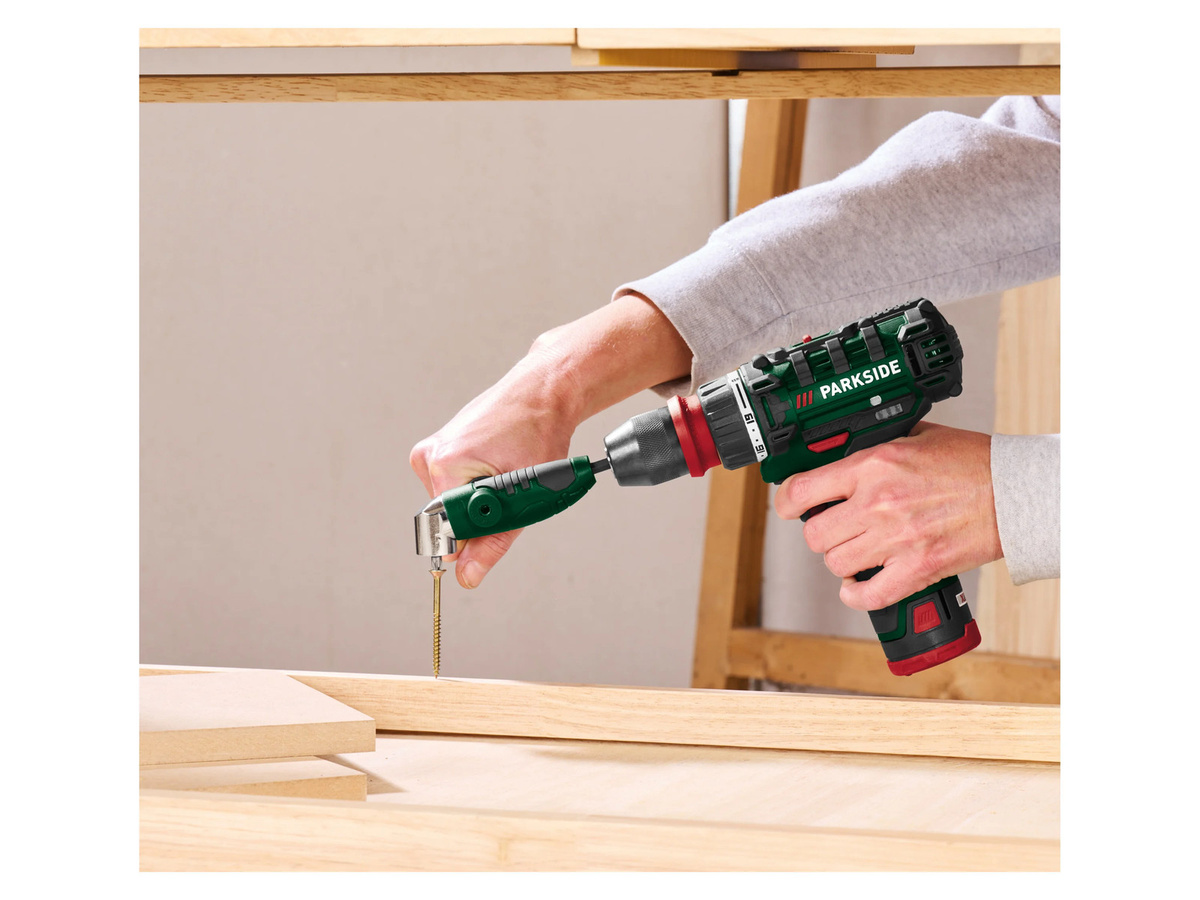 Parkside Winkelbithalter und Impact-Bohrer-Set in Grün mit HSS-Bits - Bild 3