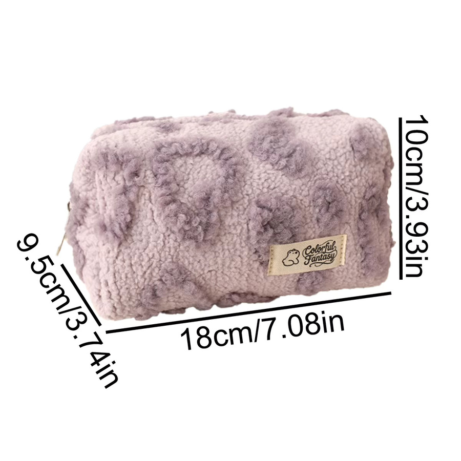 Plüsch-Federmäppchen mit Herz-Print in Beige als tragbare Aufbewahrungstasche für deine Schreibwaren - Bild 2