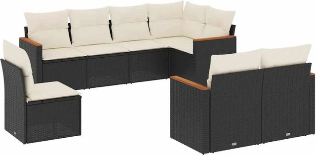 vidaXL 8-teilige Garten-Sofagarnitur aus Poly-Rattan und Akazienholz in Schwarz mit Kissen und Stauraum - Bild 1