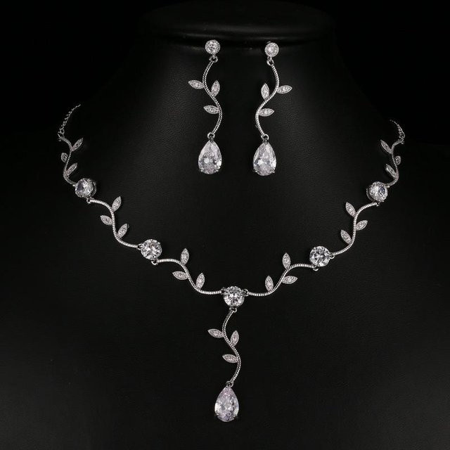 Schmuck-Set Halskette und Ohrringe, Kupfer, Zirkonia, Schwarz, Damen - Bild 1