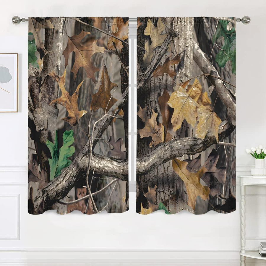 2er-Set halbverdunkelnde Vorhänge mit Blätterzweige-Tarnmuster in Waldgrün und Multicolour, B: 150 cm, H: 166 cm - Bild 2