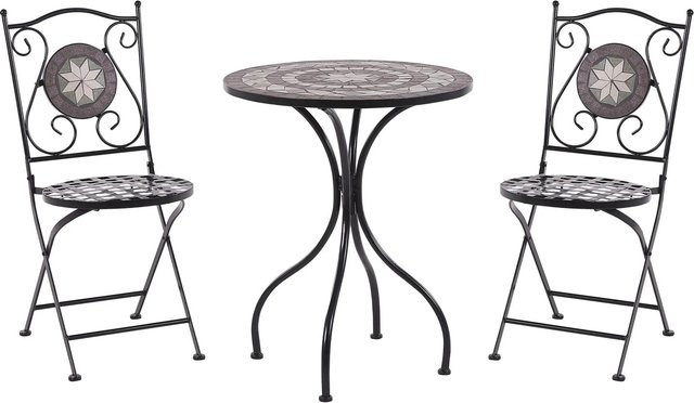 Beliani Bistro Set CARIATI in Schwarz aus Metall und Keramik für Garten, Balkon oder Terrasse, B/T/H: 60 x 60 x 89 cm - Bild 1