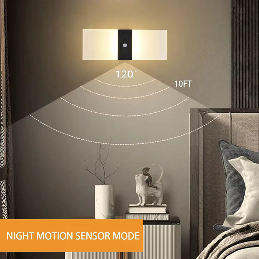 2er-Set UMEXUS LED Wandleuchten mit Bewegungssensor und Touch-Funktion, USB-aufladbare Nachtlichter in Weiß für das Schlafzimmer, Warmweiß - Bild 6