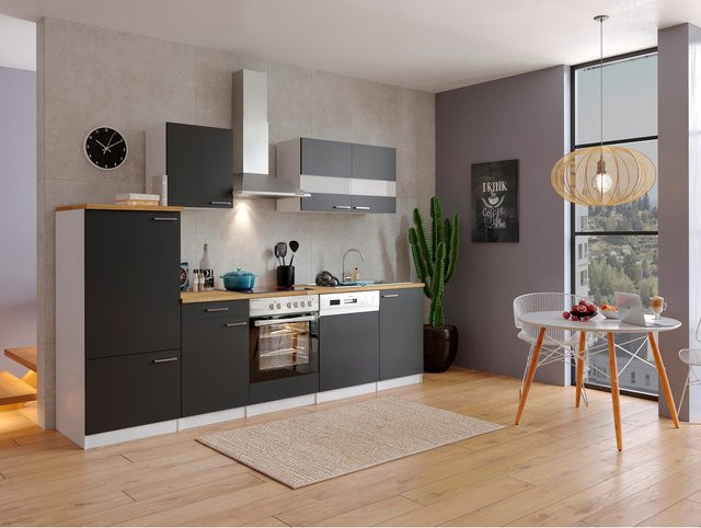 Respekta Küchenzeile KB280WSC in Weiß und Schwarz mit Glaskeramik und Soft-Close-Funktion, Breite: 280 cm - Bild 1