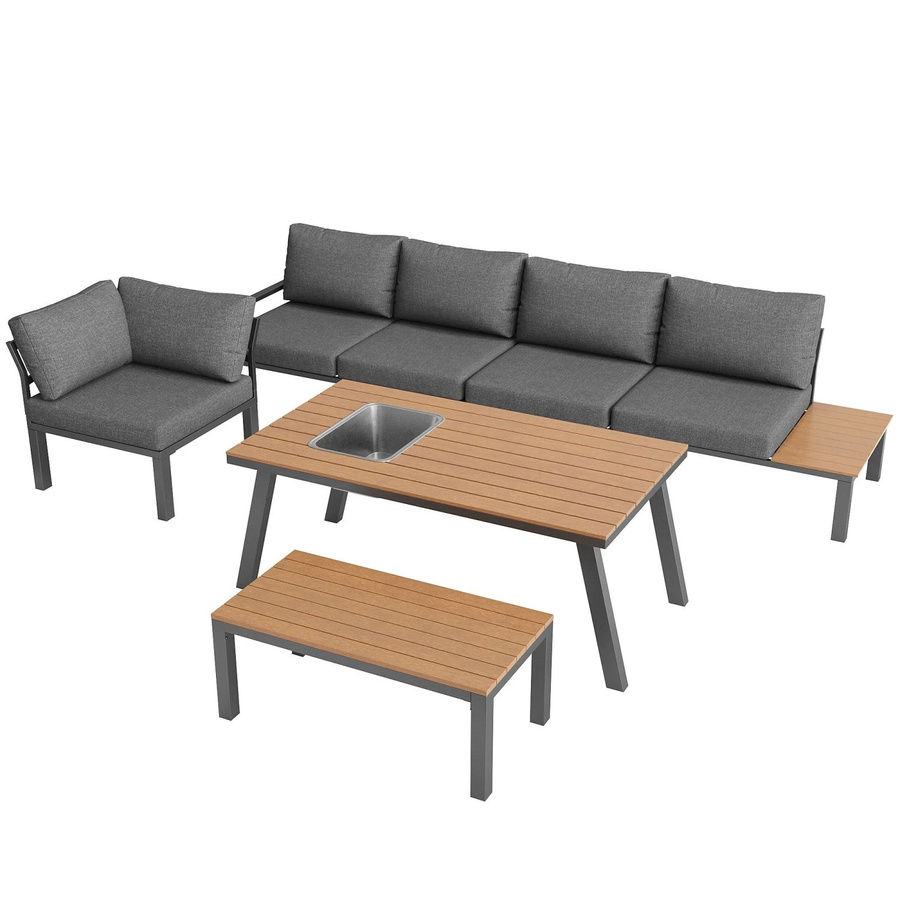 okwish Gartenlounge-Set mit Eiskübel für 6-7 Personen in Grau - Bild 2