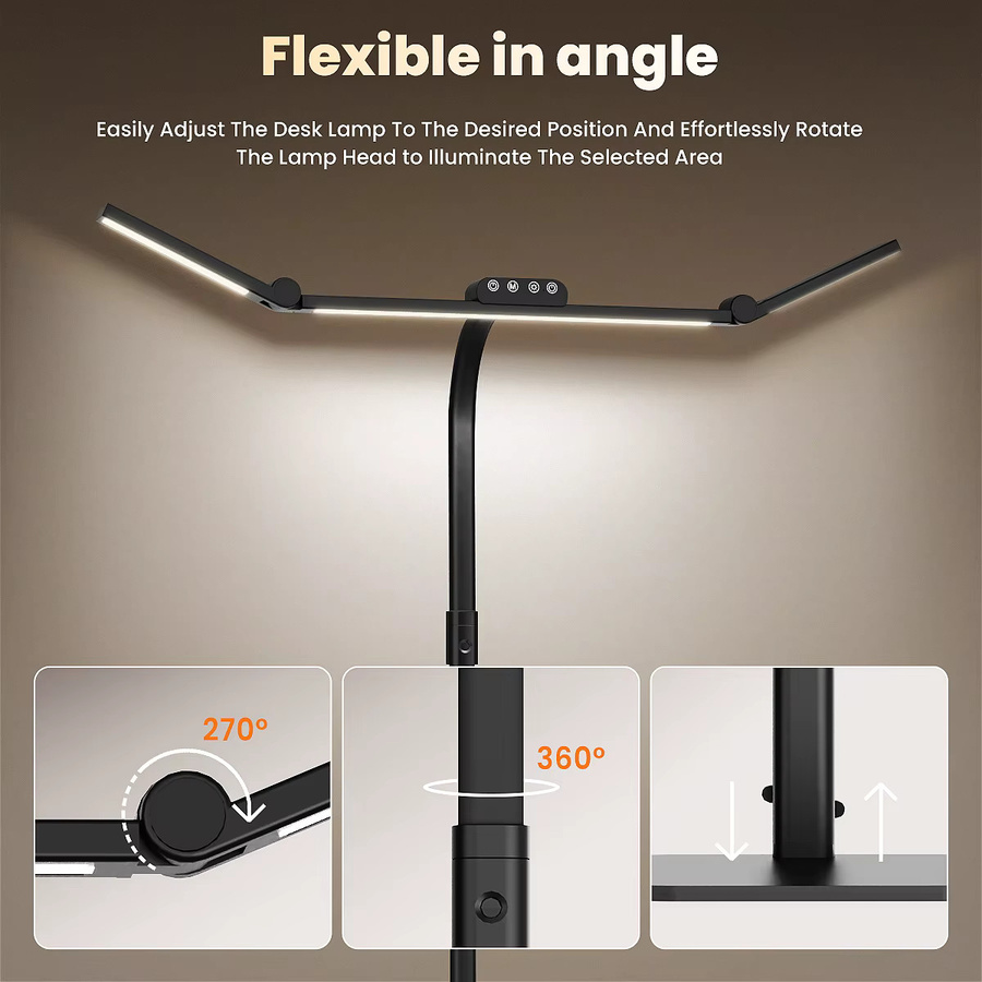 Ultrahelle LED-Schreibtischlampe in Schwarz mit Sockel oder Klemme, dimmbar per Touch, mit Augenschutz und hohem CRI-Wert für Home-Office und Studium - Bild 5
