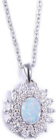 YIRAN Jewelry Anhänger Blume, 925 Silber, Weiß Blau Opal, 45cm, Unisex - Bild 1