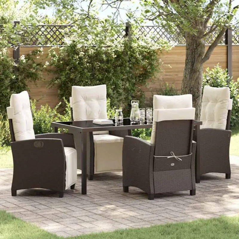 vidaxl Gartenmöbel-Set aus Polyrattan und Stahl, moderne Essgruppe in Braun, 5-teilig - Bild 1