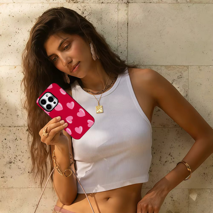 Potdemiel Handyhülle mit Herz-Design in Rot und Rosa für iPhone Modelle, doppelschichtige Rückseite - Bild 6