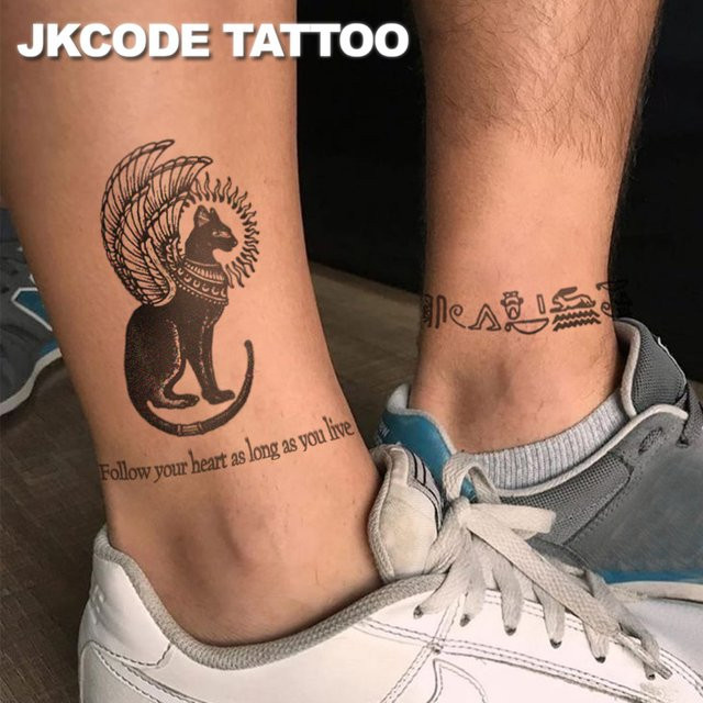 JKCODE TATTOO Kräuter-Finger-Tattoo-Aufkleber, Schwarze Katze, Hieroglyphenmuster - Bild 1