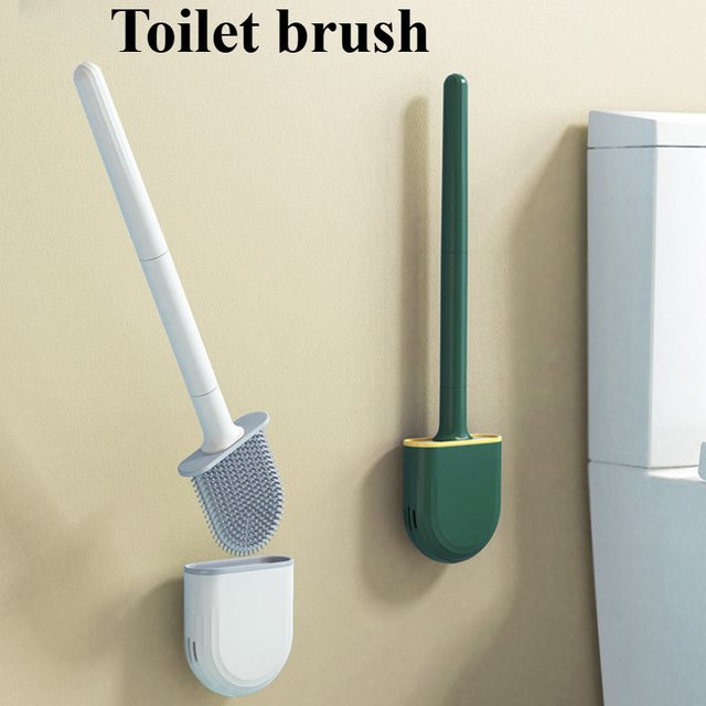 Toilettenbürste und Halter aus Silikon von VIE LENTE zur Wandmontage in Grün - Bild 1