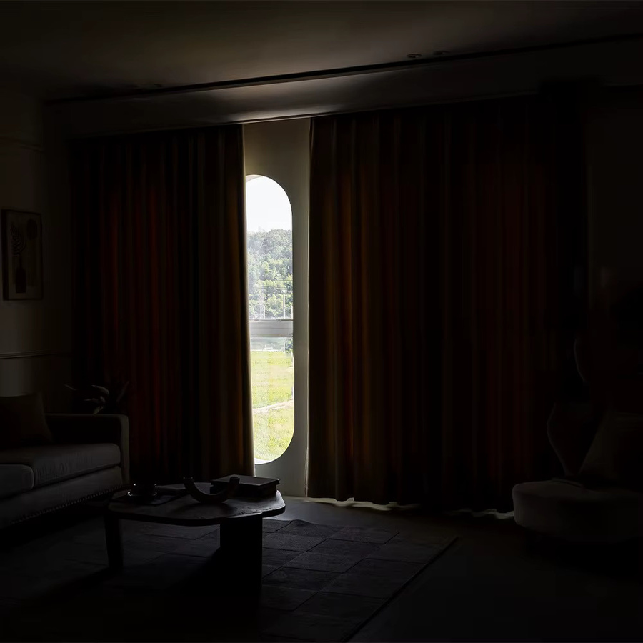 CENTURyMiG Verdunkelungsvorhang aus Chenille in Beige mit Wellenmuster und Eisenringen zur Geräuschreduzierung und Isolierung - Bild 4