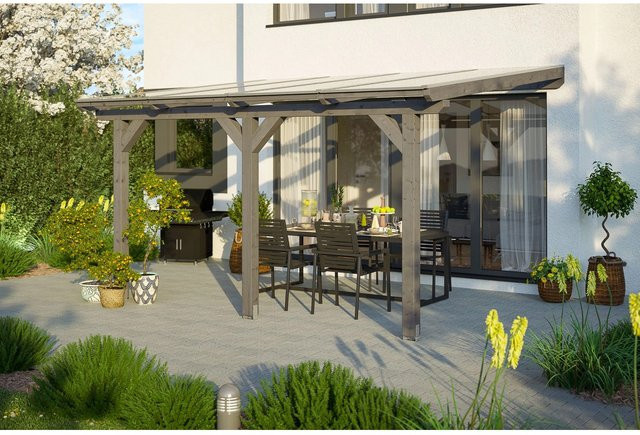 Skan Holz Terrassenüberdachung Andria aus Leimholz mit Polycarbonat-Dach in Schiefergrau, B/T/H: 434 x 350 x 270 cm - Bild 1