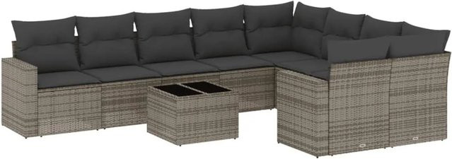 vidaXL 10-teilige Garten-Sofagarnitur in L-Form aus grauem Poly-Rattan mit wetterfesten Kissen und pulverbeschichtetem Stahlgestell - Bild 1