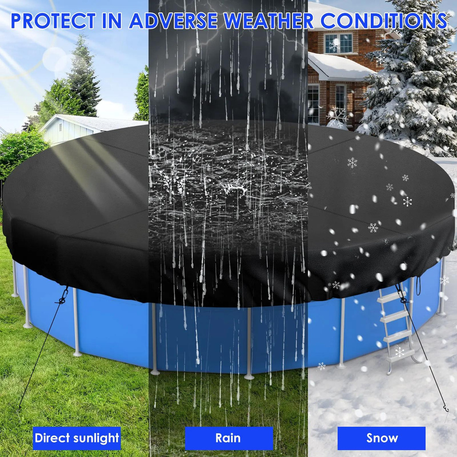 Runde Poolabdeckung von RAYHONG aus robustem 210D Oxford-Gewebe mit Kordelzug, wasserdicht und staubdicht für den Außenbereich - Bild 2