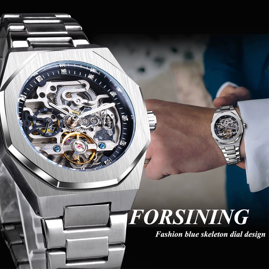 Forsining Armbanduhr, Automatik, Edelstahl, Silber, Diamant, Herren - Bild 4
