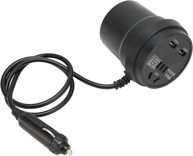 Schwarzer Auto-Wechselrichter 150 W DC 12–24 V auf AC 110–220 V Konverter mit 2 USB-Anschlüssen für dein Fahrzeug - Bild 1