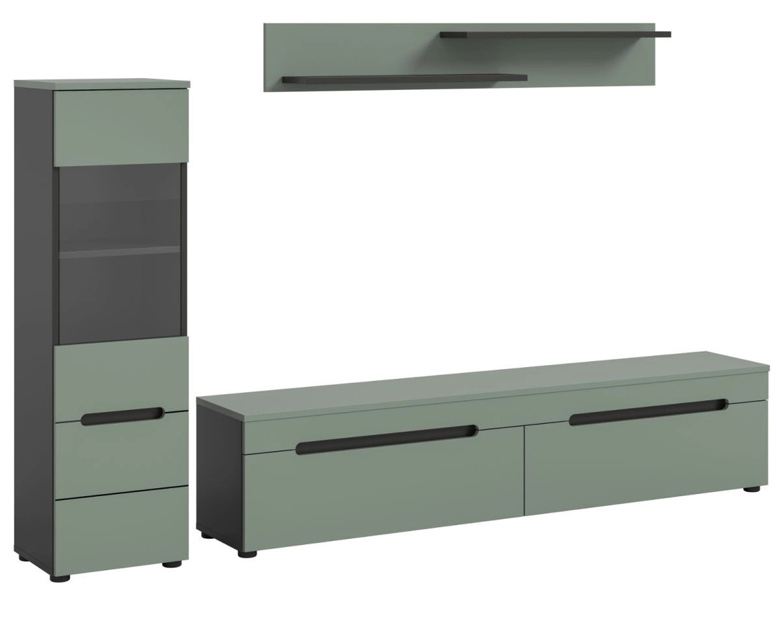 Inn.Furn Wohnwand Cooper in Salbei und Grau mit Vitrine und Lowboard, Breite: 221 cm - Bild 5